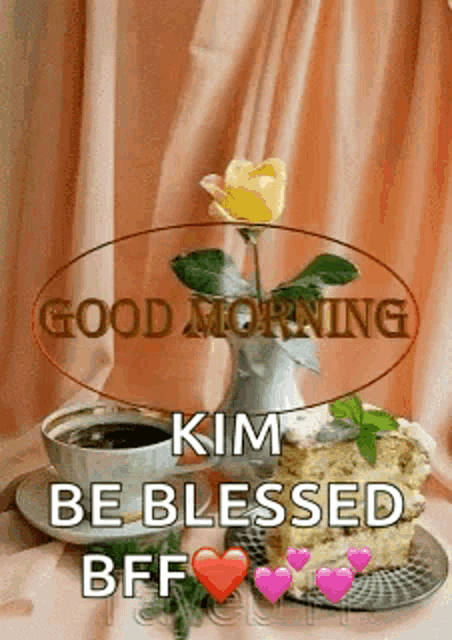 good morning kim be blessed bff with a cup of coffee and a yellow rose