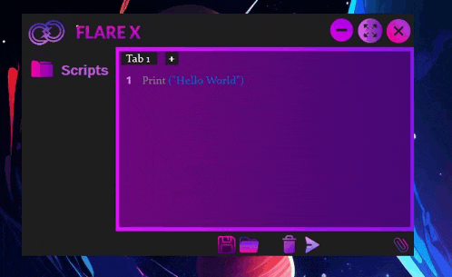 a computer screen with a purple background that says flare x on it