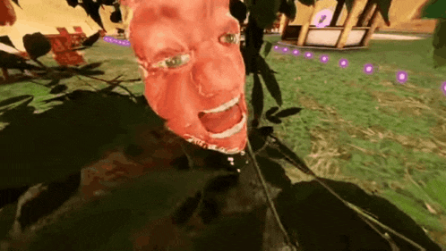 a computer generated image of a man with a red face and green eyes