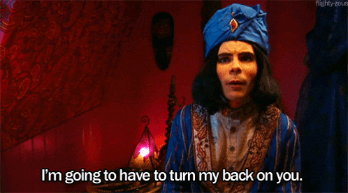 a man in a blue turban is saying i 'm going to have to turn my back on you