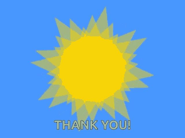 a blue background with a sun and the words thank you