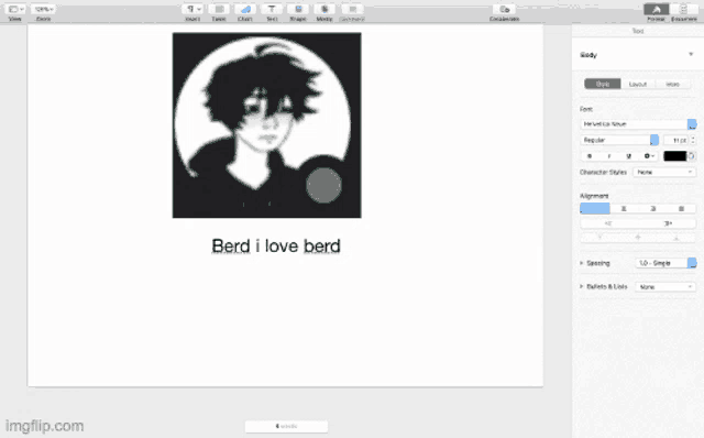 a computer screen shows a picture of a boy with the words berd i love berd