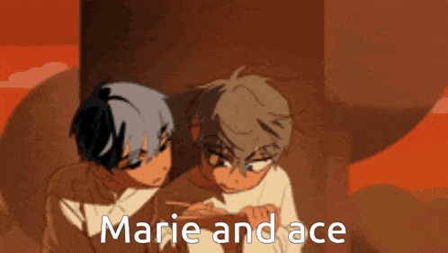 a couple of anime characters with the words marie and ace on the bottom right