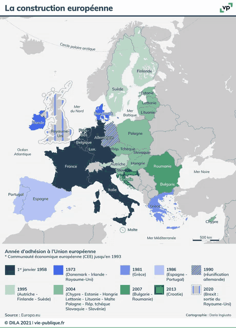 a map showing the construction of the european union in different colors