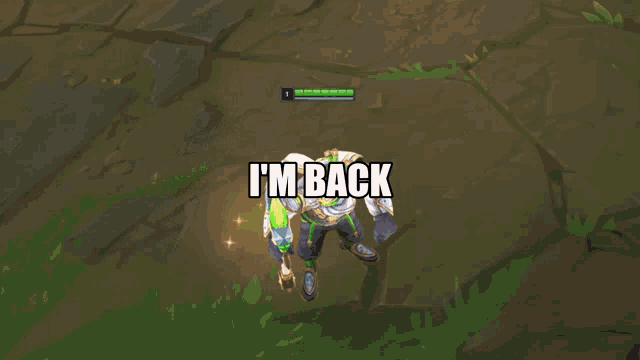 a video game character says i 'm back and is holding a spear