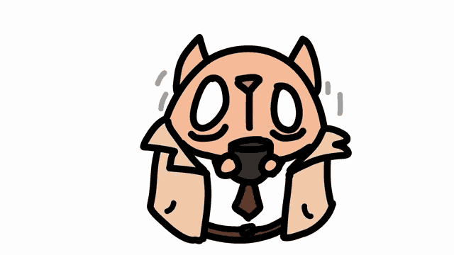 a cartoon drawing of a cat wearing a trench coat and tie