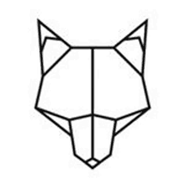 a black and white drawing of a fox head on a white background .