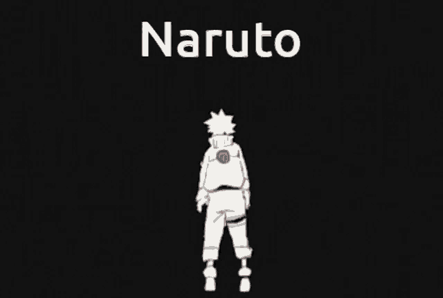 a black and white drawing of a person with the word naruto on it