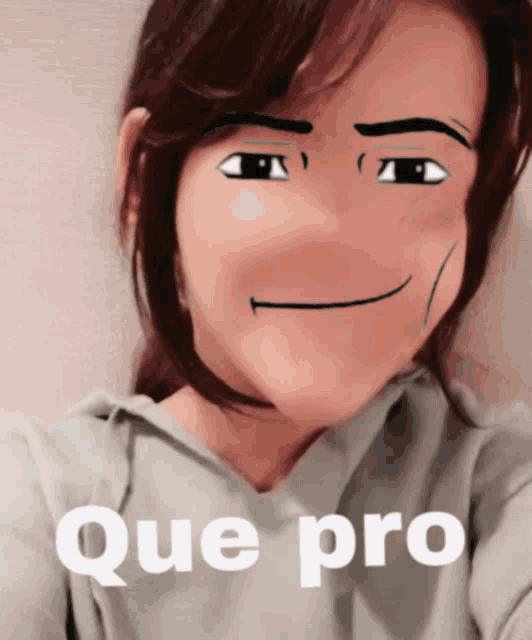 a picture of a girl with a face drawn on her face and the words que pro on the bottom