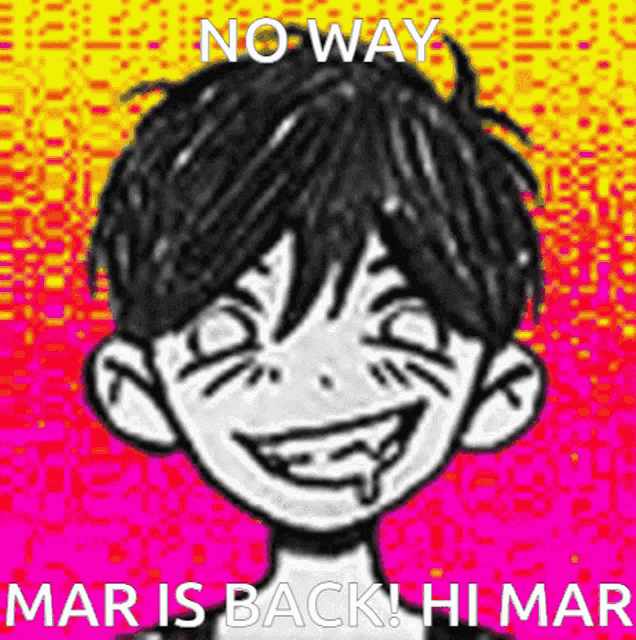 a cartoon of a boy with a smiley face and the words no way mar is back ! hi mar