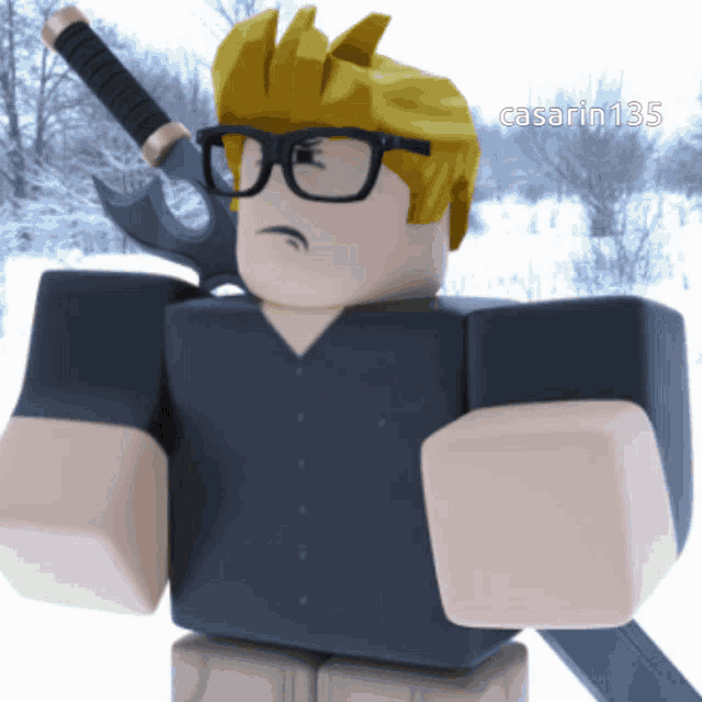a cartoon character with glasses and a sword has the name casarin135 on the bottom right