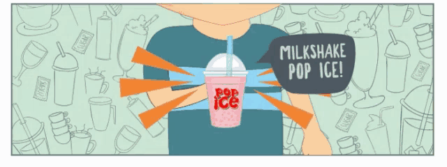 a man is holding a milkshake that says pop ice on it