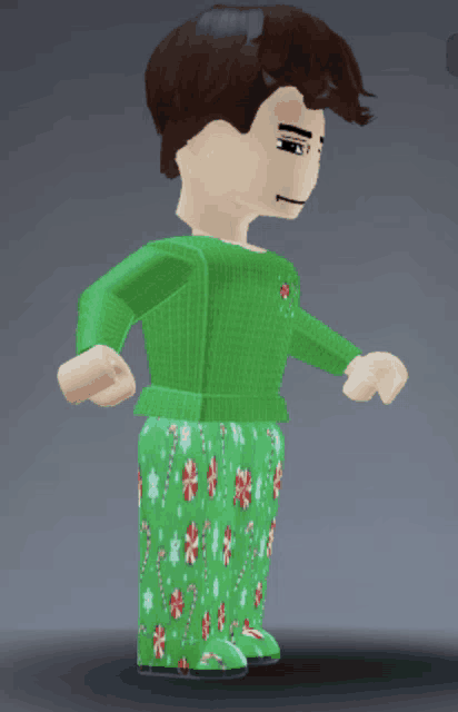 a cartoon character wearing a green sweater and green pajamas