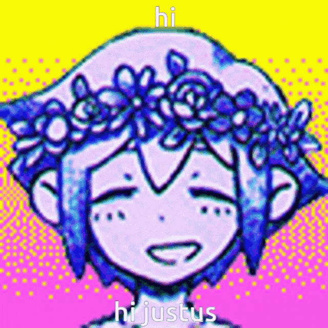 a drawing of a girl with a flower crown on her head and the words hi justus