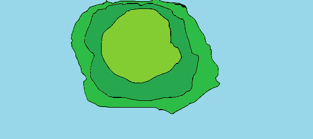 a drawing of a green circle against a blue sky