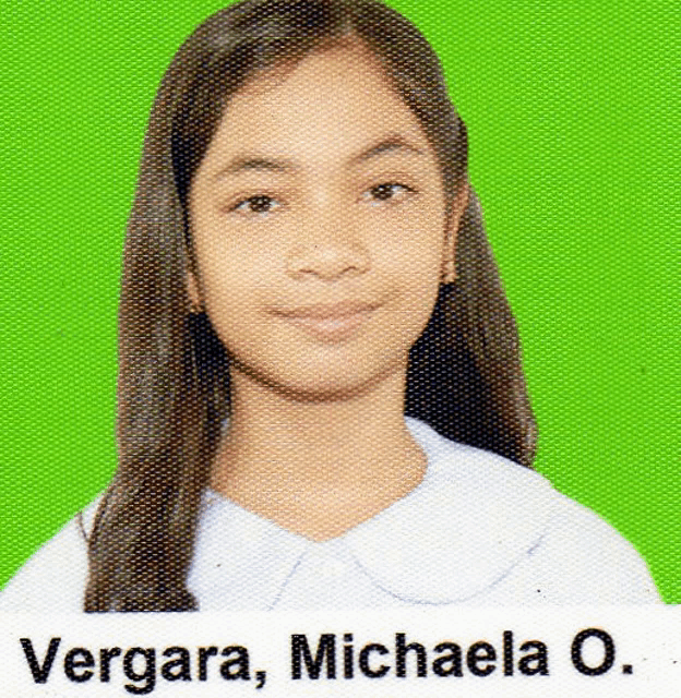 a picture of a girl with the name vergara michaela o. on it