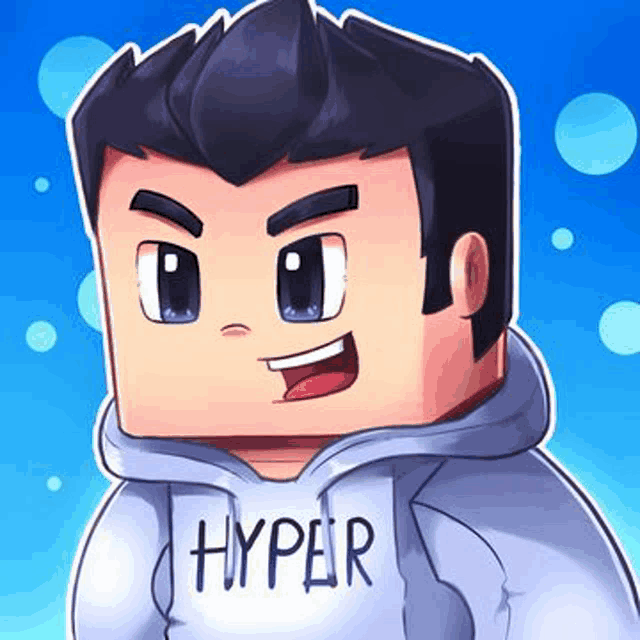 a cartoon of a boy wearing a hoodie with the word hyper on it .