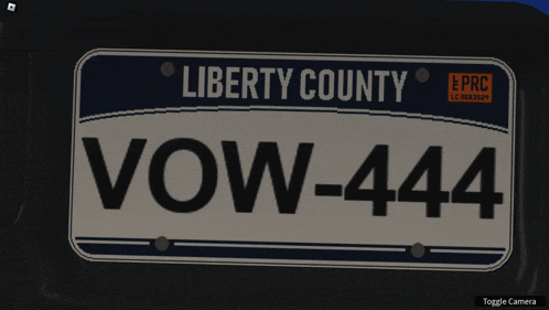 a liberty county license plate with the letters vow-444 on it