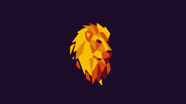 a lion 's head is made up of triangles on a purple background