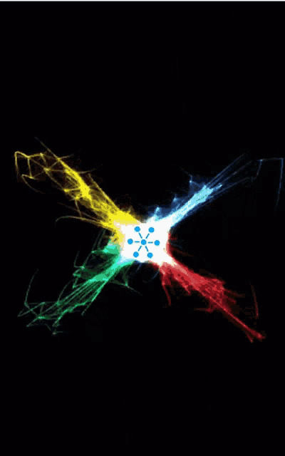 a black background with a white circle with blue dots in it