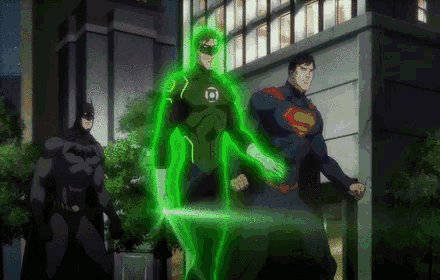 batman green lantern and superman are standing next to each other in front of a building