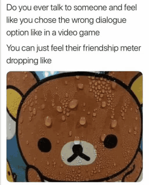 a picture of a teddy bear with water drops on it and a quote about friendship