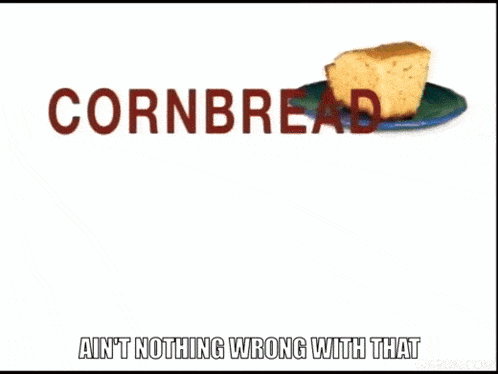 a piece of cornbread on a blue plate with a caption that says ain t nothing wrong with that