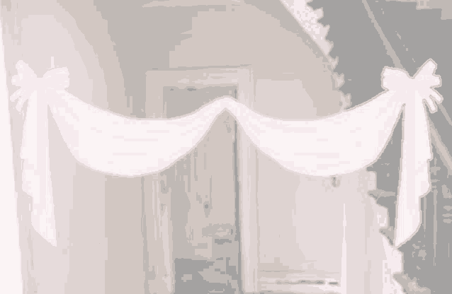 a drawing of a staircase with a pink ribbon hanging from it