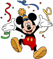 a cartoon drawing of mickey mouse wearing a party hat