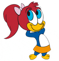 woody woodpecker with a pink bow in her hair