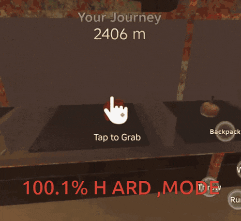 a screenshot of a video game that says your journey 2406 m and 100.1% hard mode