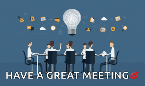 a group of people sitting around a table with the words have a great meeting