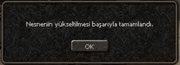 a screenshot of a game with a message that says `` nesnenin yükselmesi başarıyla tamamlandi '' .