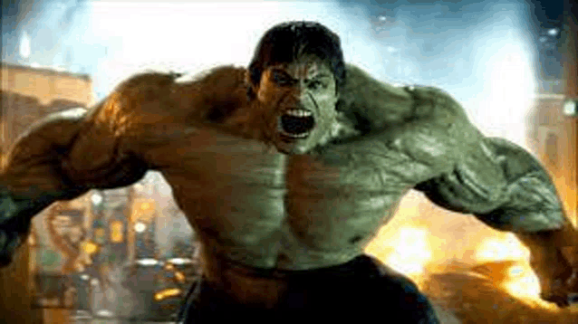 the hulk is standing in the middle of a city with his mouth open and screaming .