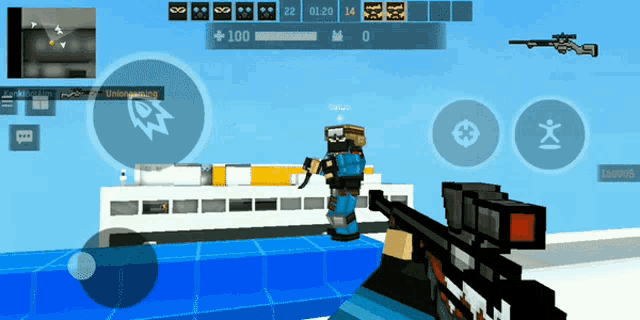 a person holding a sniper rifle in a video game with the number 100 on the screen