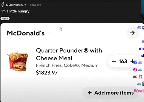 a mcdonald 's quarter pounder with cheese meal costs $ 1823.97