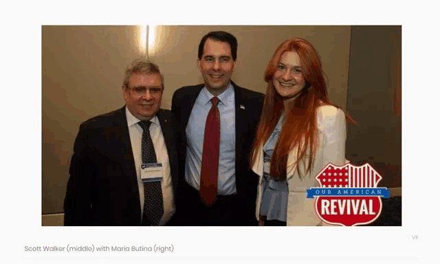 scott walker middle with maria butino right poses for a photo with two other people