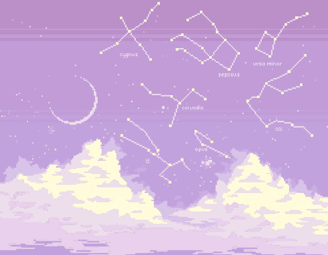 a pixel art of the night sky with the constellations pegasus and ursa minor visible