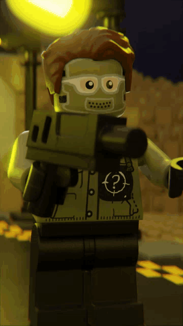 a lego figure with a target on his back