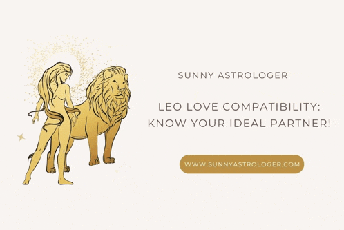 a woman standing next to a lion that says sunny astrologer leo love compatibility