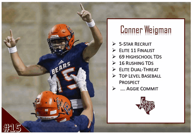 a football player named conner weighman # 15