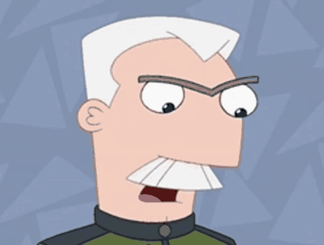 a cartoon character with a mustache and white hair