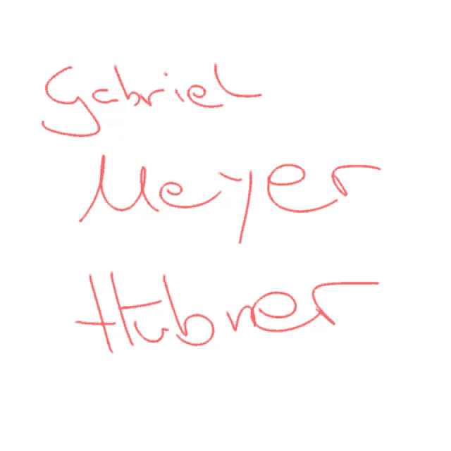 gabriel meyer hubner is written in red ink on a white background