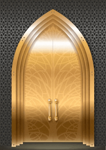 a golden door with a pattern on it