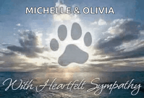 a picture of a paw print with the words " michelle and olivia with heartfelt sympathy "