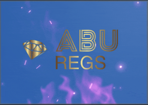 a blue background with the words abu regs in gold letters