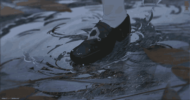 a drawing of a person 's foot in a puddle of water with a website url displayed underneath