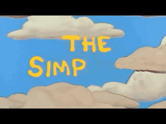 a cartoon of a man standing in the clouds with the words `` the simpsons '' written on it .