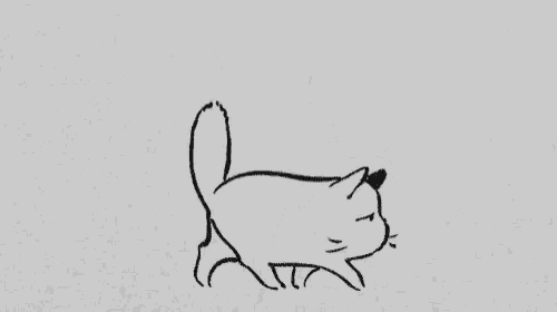 a black and white drawing of a cat with a sad face .