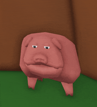 a 3d model of a pig with a serious look on his face